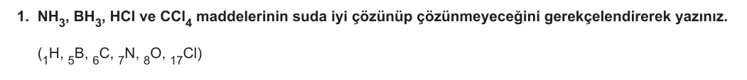 11. Sınıf Kimya 2023-2024 2. Dönem 1. Yazılı 1. Bölüm 1. Soru görseli