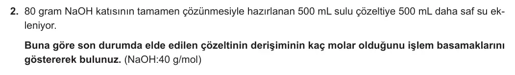 11. Sınıf Kimya 2023-2024 2. Dönem 1. Yazılı 1. Bölüm 2. Soru görseli