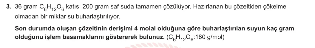 11. Sınıf Kimya 2023-2024 2. Dönem 1. Yazılı 1. Bölüm 3. Soru görseli