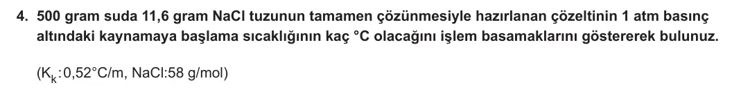 11. Sınıf Kimya 2023-2024 2. Dönem 1. Yazılı 1. Bölüm 4. Soru görseli