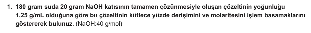 11. Sınıf Kimya 2023-2024 2. Dönem 1. Yazılı 2. Bölüm 1. Soru görseli