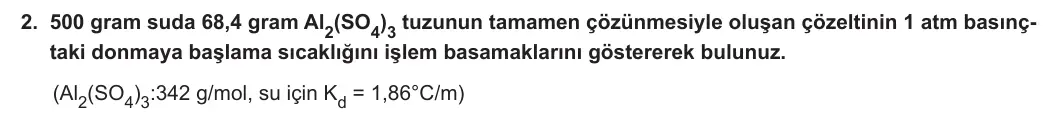 11. Sınıf Kimya 2023-2024 2. Dönem 1. Yazılı 2. Bölüm 2. Soru görseli