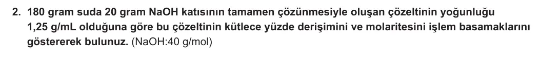 11. Sınıf Kimya 2023-2024 2. Dönem 1. Yazılı 3. Bölüm 2. Soru görseli