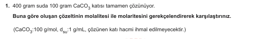 11. Sınıf Kimya 2023-2024 2. Dönem 1. Yazılı 4. Bölüm 1. Soru görseli