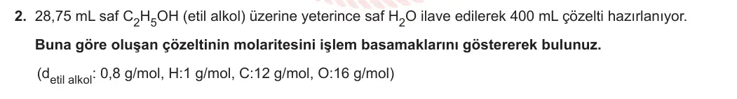 11. Sınıf Kimya 2023-2024 2. Dönem 1. Yazılı 4. Bölüm 2. Soru görseli
