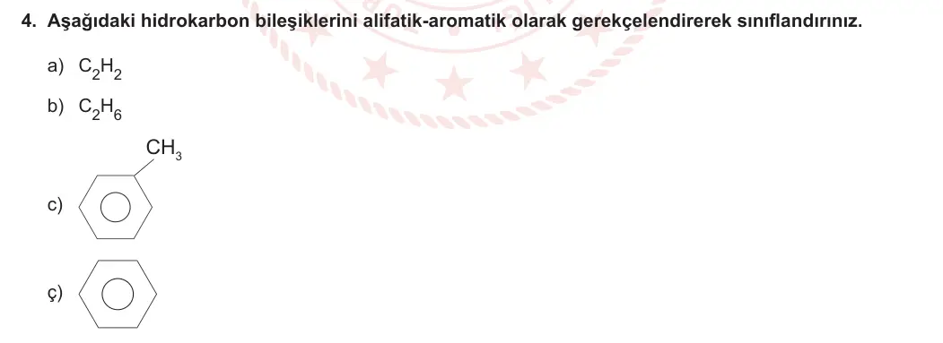 12. Sınıf Kimya 2023-2024 2. Dönem 1. Yazılı 1. Bölüm 4. Soru görseli