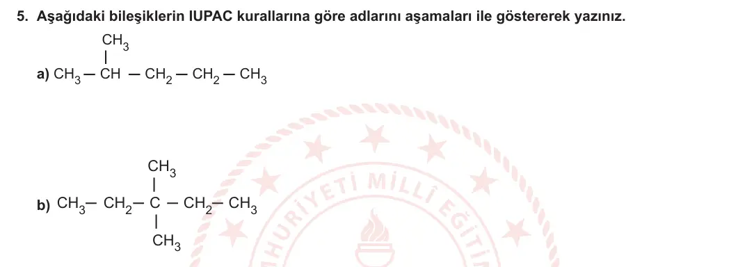 12. Sınıf Kimya 2023-2024 2. Dönem 1. Yazılı 1. Bölüm 5. Soru görseli