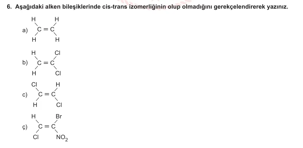 12. Sınıf Kimya 2023-2024 2. Dönem 1. Yazılı 1. Bölüm 6. Soru görseli