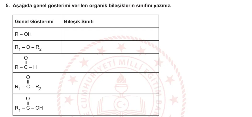 12. Sınıf Kimya 2023-2024 2. Dönem 1. Yazılı 2. Bölüm 5. Soru görseli