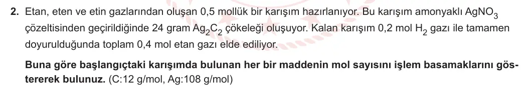 12. Sınıf Kimya 2023-2024 2. Dönem 1. Yazılı 3. Bölüm 2. Soru görseli