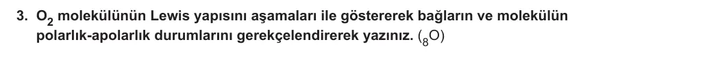 9. Sınıf Kimya 2023-2024 2. Dönem 1. Yazılı 1. Bölüm 3. Soru görseli