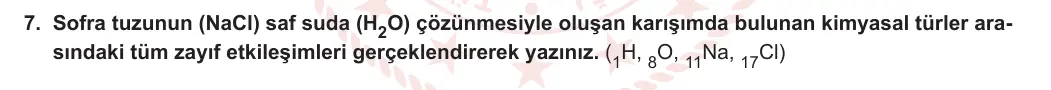 9. Sınıf Kimya 2023-2024 2. Dönem 1. Yazılı 1. Bölüm 7. Soru görseli