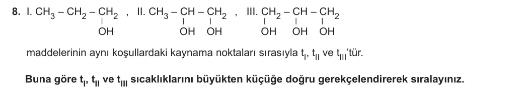 9. Sınıf Kimya 2023-2024 2. Dönem 1. Yazılı 1. Bölüm 8. Soru görseli