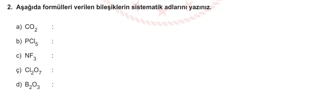 9. Sınıf Kimya 2023-2024 2. Dönem 1. Yazılı 2. Bölüm 2. Soru görseli