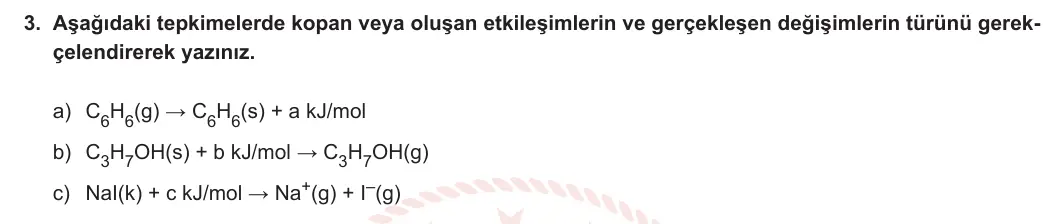 9. Sınıf Kimya 2023-2024 2. Dönem 1. Yazılı 2. Bölüm 3. Soru görseli