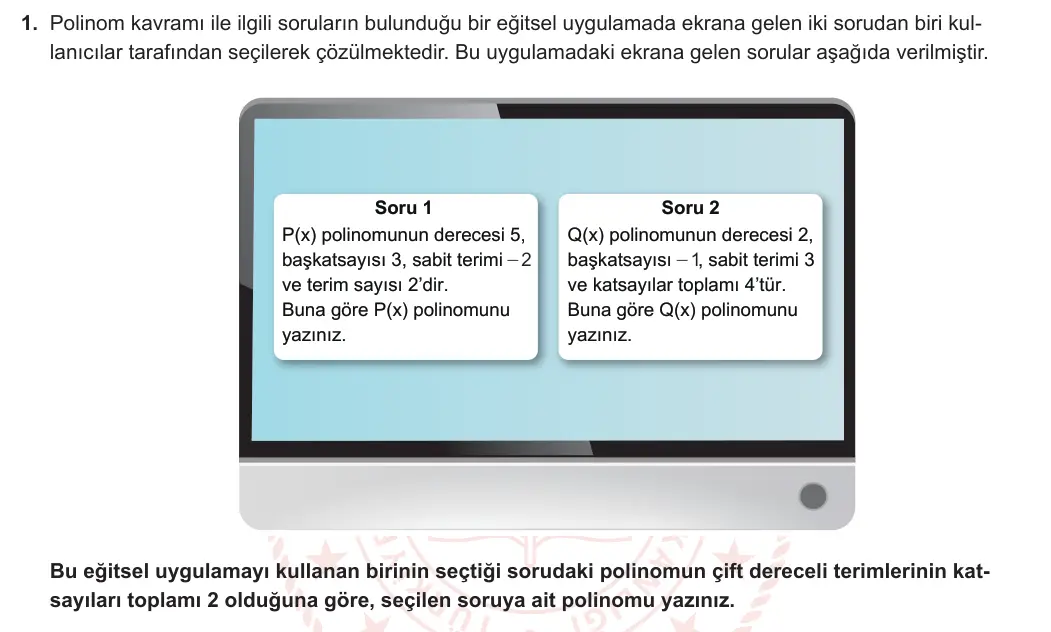 10. Sınıf Matematik 2023-2024 2. Dönem 1. Yazılı 1. Bölüm 1. Soru görseli