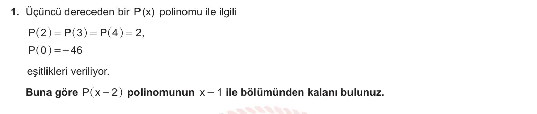 10. Sınıf Matematik 2023-2024 2. Dönem 1. Yazılı 3. Bölüm 1. Soru görseli