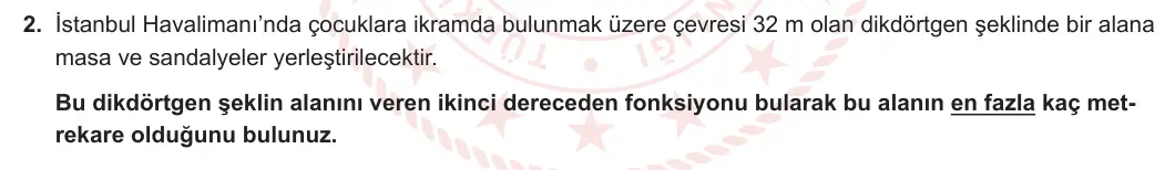 11. Sınıf Matematik 2023-2024 2. Dönem 1. Yazılı 1. Bölüm 2. Soru görseli