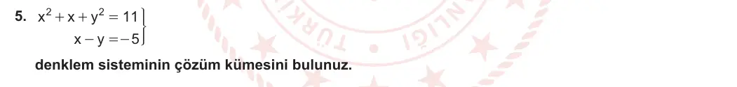 11. Sınıf Matematik 2023-2024 2. Dönem 1. Yazılı 1. Bölüm 5. Soru görseli