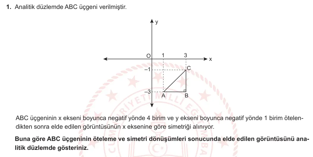12. Sınıf Matematik 2023-2024 2. Dönem 1. Yazılı 1. Bölüm 1. Soru görseli