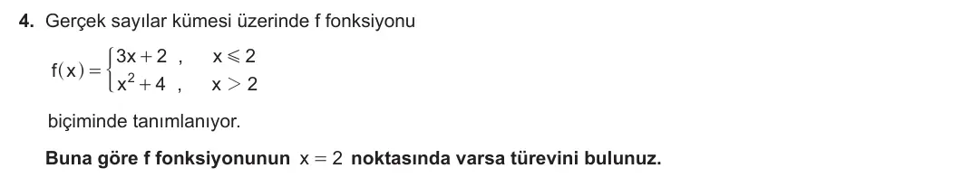 12. Sınıf Matematik 2023-2024 2. Dönem 1. Yazılı 1. Bölüm 4. Soru görseli