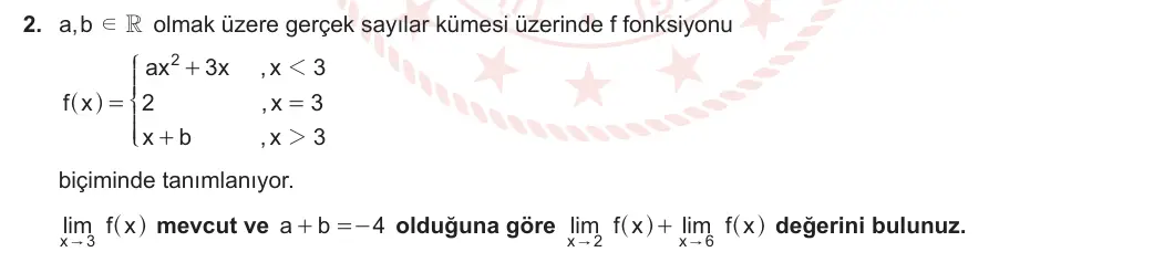 12. Sınıf Matematik 2023-2024 2. Dönem 1. Yazılı 2. Bölüm 2. Soru görseli