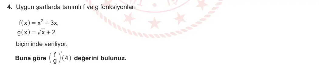 12. Sınıf Matematik 2023-2024 2. Dönem 1. Yazılı 2. Bölüm 4. Soru görseli