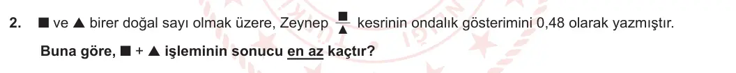 5. Sınıf Matematik 2023-2024 2. Dönem 1. Yazılı 1. Bölüm 2. Soru görseli