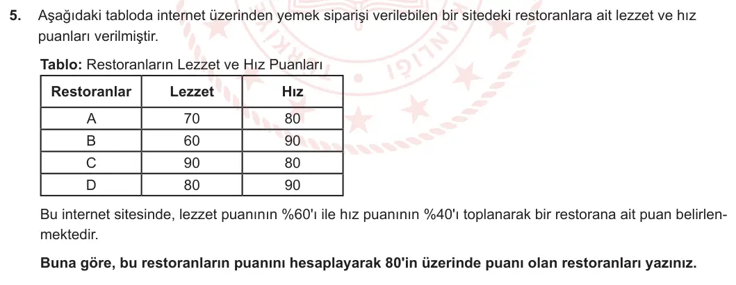5. Sınıf Matematik 2023-2024 2. Dönem 1. Yazılı 1. Bölüm 5. Soru görseli