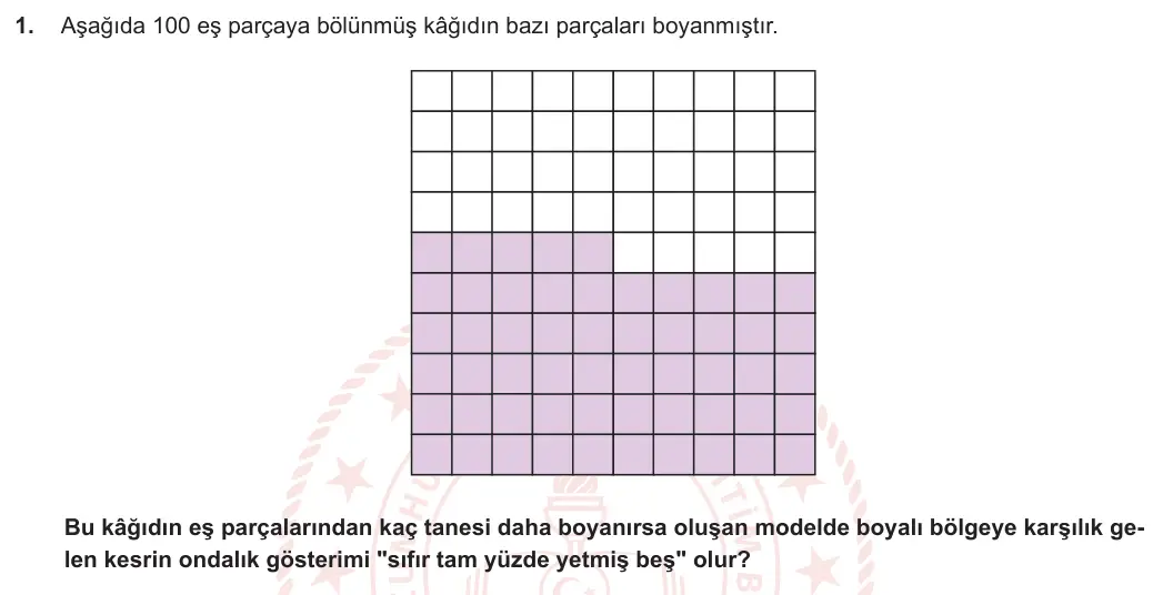 5. Sınıf Matematik 2023-2024 2. Dönem 1. Yazılı 3. Bölüm 1. Soru görseli