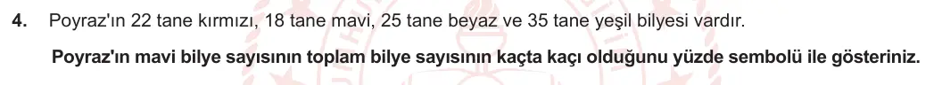 5. Sınıf Matematik 2023-2024 2. Dönem 1. Yazılı 3. Bölüm 4. Soru görseli