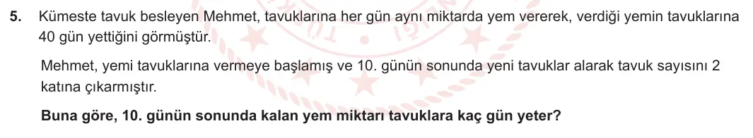 7. Sınıf Matematik 2023-2024 2. Dönem 1. Yazılı 1. Bölüm 5. Soru görseli