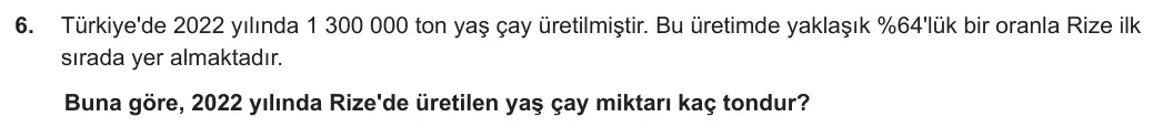 7. Sınıf Matematik 2023-2024 2. Dönem 1. Yazılı 1. Bölüm 6. Soru görseli