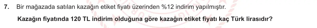 7. Sınıf Matematik 2023-2024 2. Dönem 1. Yazılı 1. Bölüm 7. Soru görseli