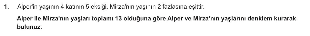 7. Sınıf Matematik 2023-2024 2. Dönem 1. Yazılı 2. Bölüm 1. Soru görseli
