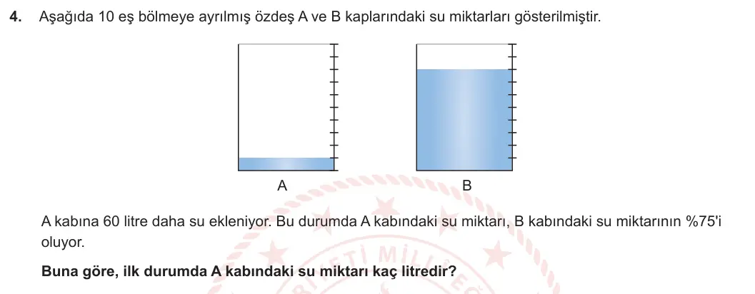7. Sınıf Matematik 2023-2024 2. Dönem 1. Yazılı 2. Bölüm 4. Soru görseli
