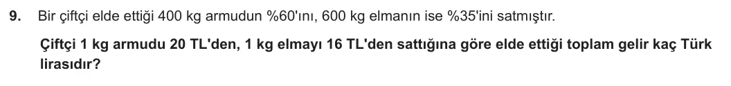 7. Sınıf Matematik 2023-2024 2. Dönem 1. Yazılı 3. Bölüm 9. Soru görseli