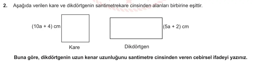 8. Sınıf Matematik 2023-2024 2. Dönem 1. Yazılı 1. Bölüm 2. Soru görseli