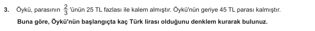 8. Sınıf Matematik 2023-2024 2. Dönem 1. Yazılı 1. Bölüm 3. Soru görseli