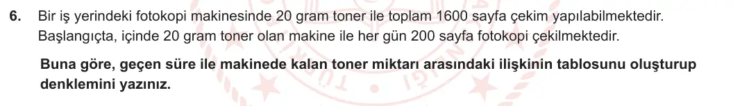 8. Sınıf Matematik 2023-2024 2. Dönem 1. Yazılı 1. Bölüm 6. Soru görseli