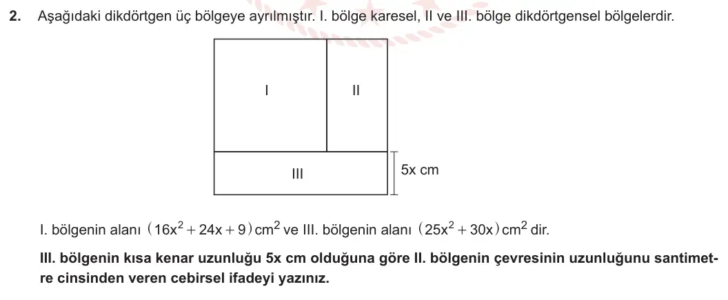 8. Sınıf Matematik 2023-2024 2. Dönem 1. Yazılı 2. Bölüm 2. Soru görseli