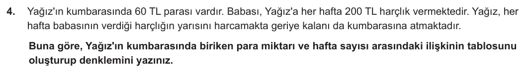 8. Sınıf Matematik 2023-2024 2. Dönem 1. Yazılı 2. Bölüm 4. Soru görseli