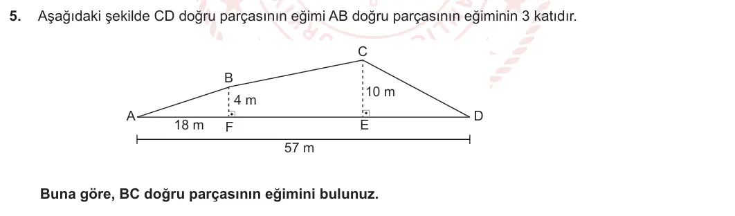 8. Sınıf Matematik 2023-2024 2. Dönem 1. Yazılı 2. Bölüm 5. Soru görseli