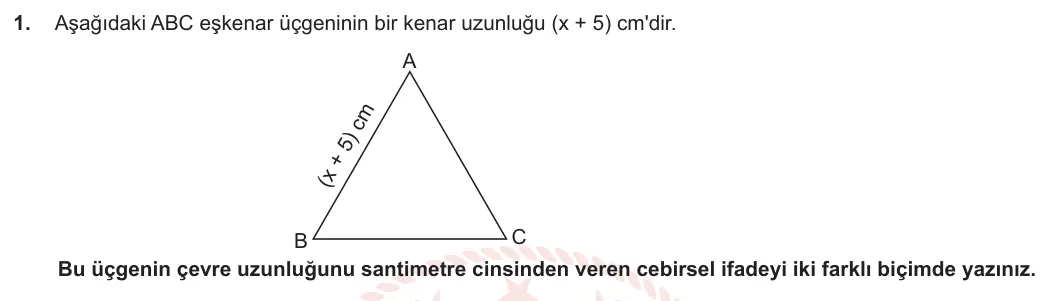 8. Sınıf Matematik 2023-2024 2. Dönem 1. Yazılı 3. Bölüm 1. Soru görseli