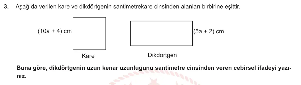 8. Sınıf Matematik 2023-2024 2. Dönem 1. Yazılı 3. Bölüm 3. Soru görseli