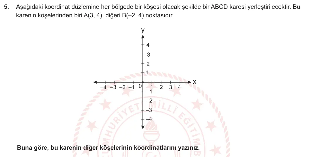 8. Sınıf Matematik 2023-2024 2. Dönem 1. Yazılı 3. Bölüm 5. Soru görseli