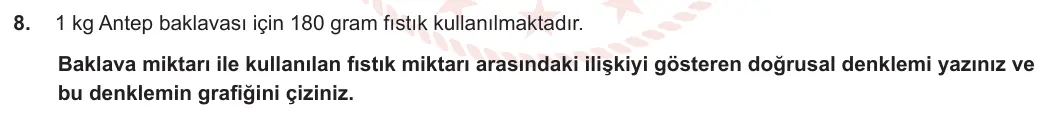 8. Sınıf Matematik 2023-2024 2. Dönem 1. Yazılı 3. Bölüm 8. Soru görseli
