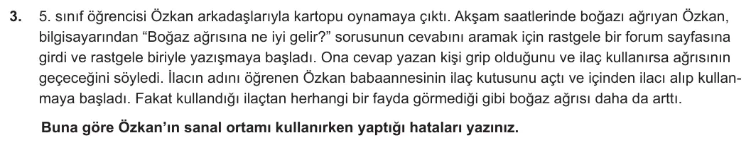 5. Sınıf Sosyal Bilgiler 2023-2024 2. Dönem 1. Yazılı 2. Bölüm 3. Soru görseli