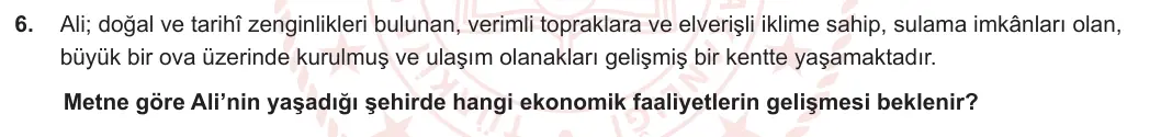5. Sınıf Sosyal Bilgiler 2023-2024 2. Dönem 1. Yazılı 2. Bölüm 6. Soru görseli