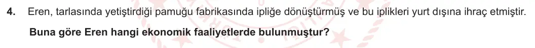 6. Sınıf Sosyal Bilgiler 2023-2024 2. Dönem 1. Yazılı 2. Bölüm 4. Soru görseli